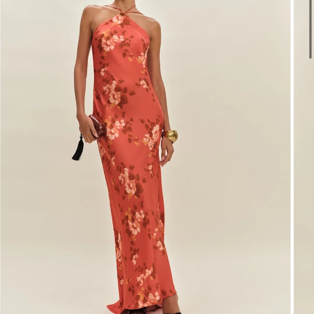 Reformation Zinna Coral Backless Dress